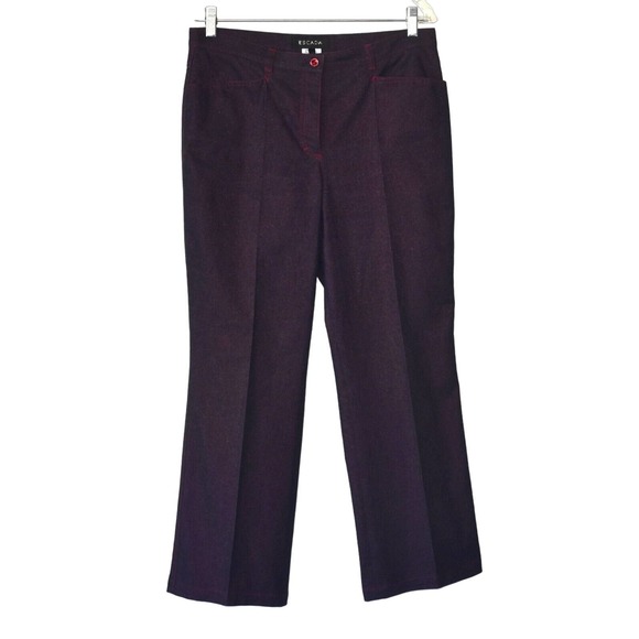 Escada Pants - A5 Auth ESCADA Black W/Red Lurex Stitched Cotton Blend Straight Pants Size 40